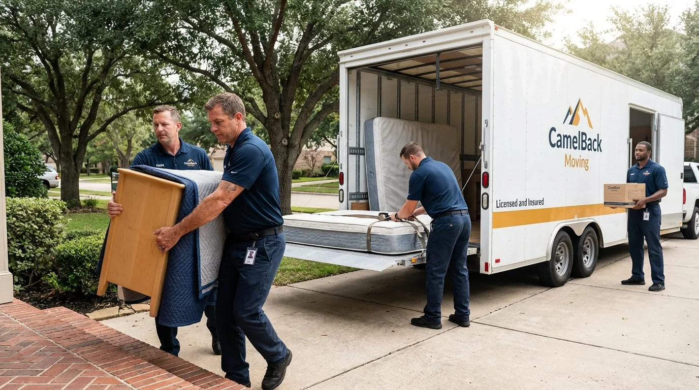 Crew loading residential truck for cross-state move from Farmville, VA