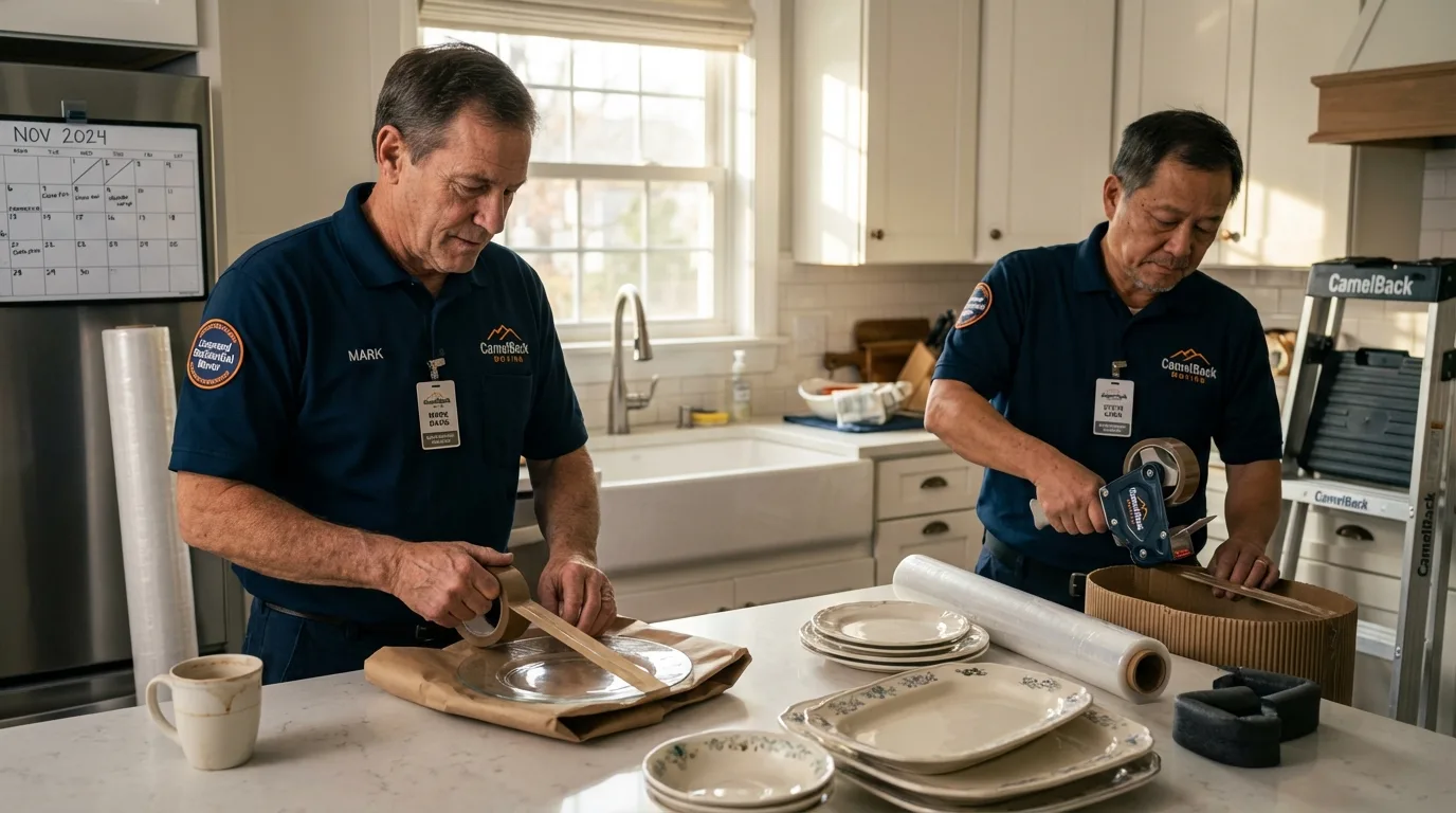 Professional crew packing kitchen dishware in Farmville, VA