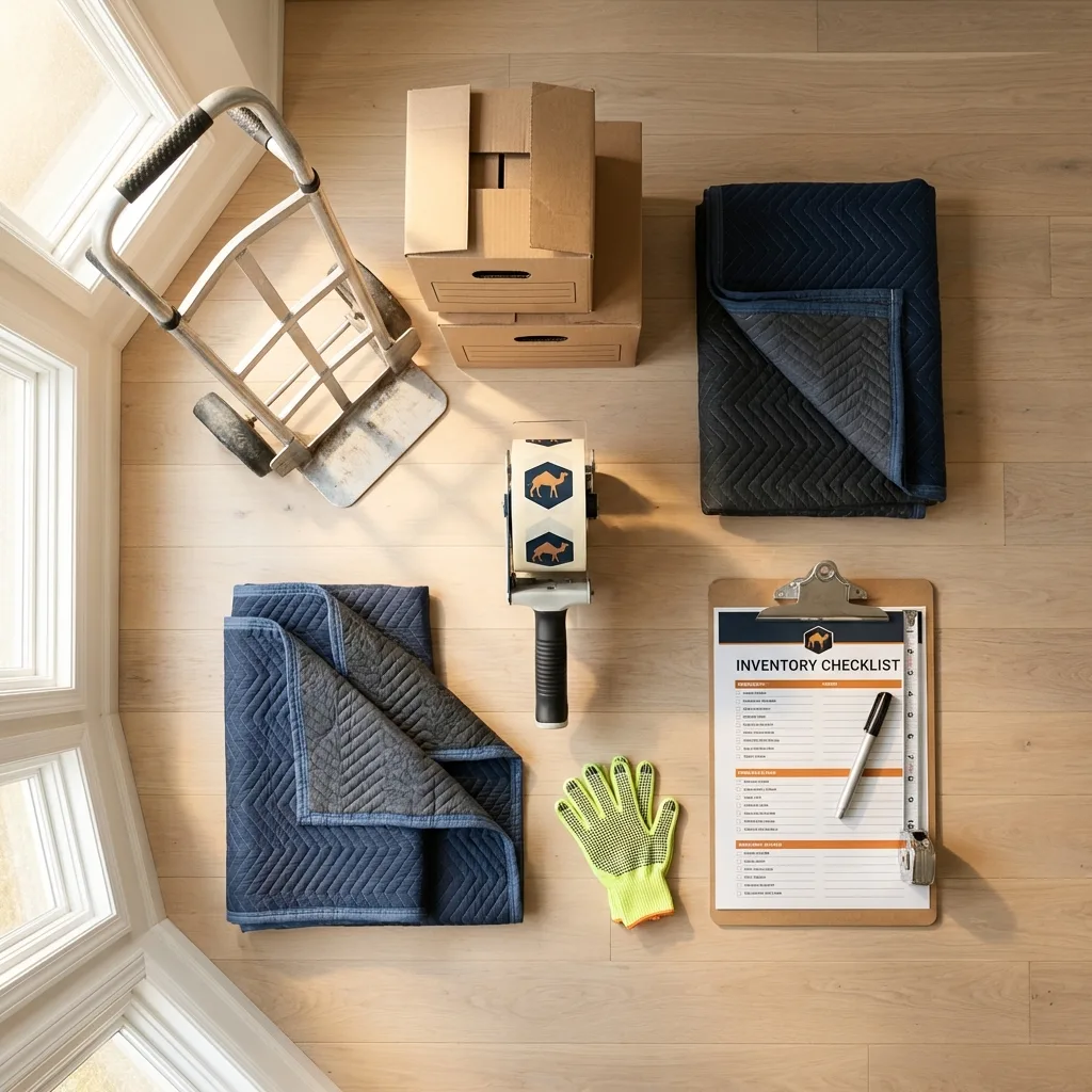 Professional moving supplies and packing materials layout for Farmville residential relocations